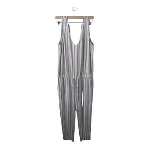 Cloth & Stone Large Drawstring Waist Jumpsuit Blue White Striped Sleeveless NWOT